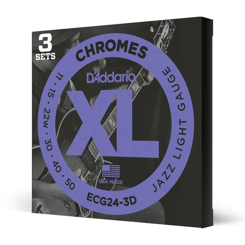 D’Addario ECG24-3D Chromes – Corde flatwound avvolte per chitarra elettrica, scalatura leggera jazz, 11-50, 3 mute – D’Addario Pagamento Sicuro