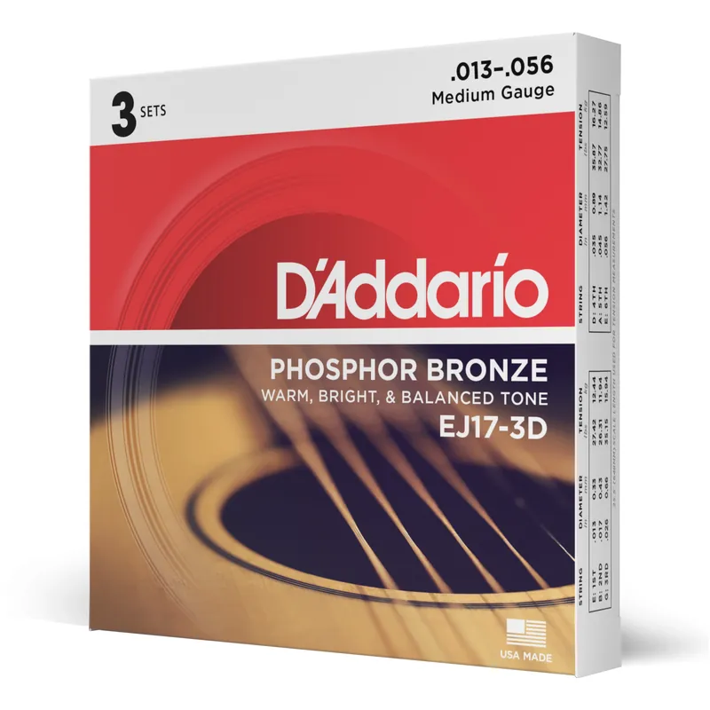 Spedizione Espresso Corde D’Addario EJ17-3D in bronzo fosforoso per chitarra acustica, Medium, 13-56, 3 Sets – D’Addario