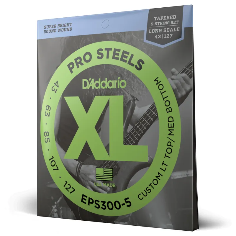 Pagamento Sicuro D’Addario EPS300-5 ProSteels – Corde per basso a 5 corde, scalatura leggera custom, 43-127, scala lunga – D’Addario